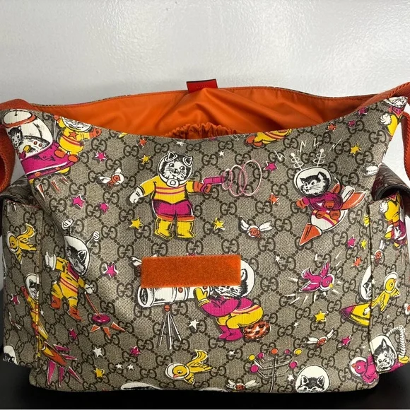 Gucci GG Supreme Monogram Space Cats Diaper Bag Orange - Picture 11 of 16